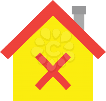 Vector red roofed yellow house icon with red x mark