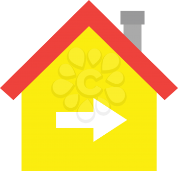 Vector red roofed yellow house icon with white arrow pointing right.