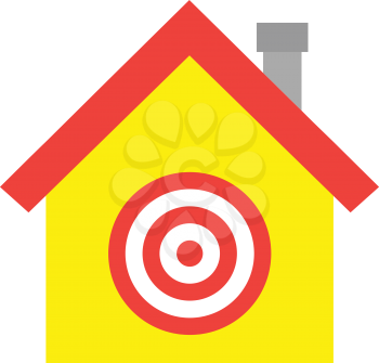 Vector red roofed yellow house icon with red bullseye.