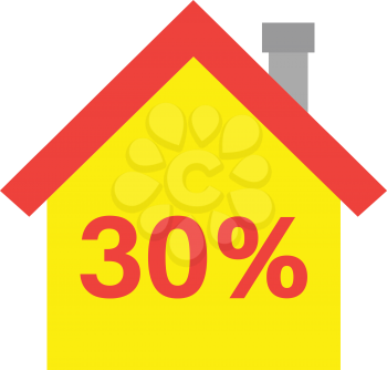Vector red roofed yellow house icon with red 30 percent.
