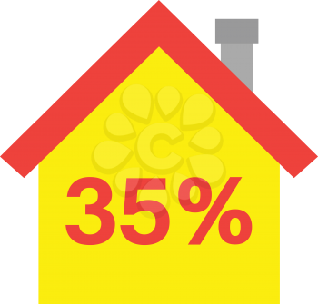 Vector red roofed yellow house icon with red 35 percent.