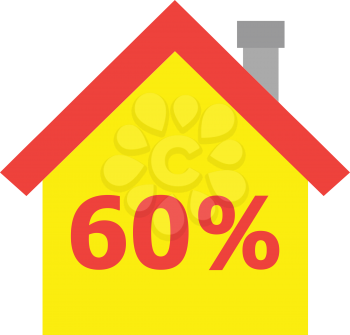 Vector red roofed yellow house icon with red 60 percent.