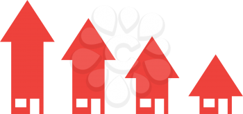 4 vector red arrow house icons moving down.