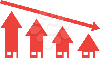 4 vector red arrow house icons and arrow moving down.