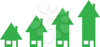 4 vector green arrow house icons moving up.