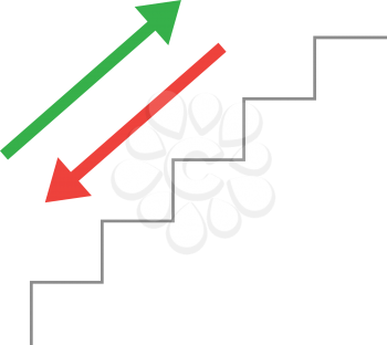 Vector grey line stairs with arrows pointing up and down.