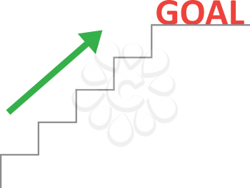 Vector grey line stairs with arrow pointing up and red goal text on top.
