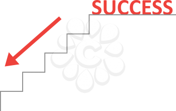 Vector grey line stairs with arrow pointing down and red success text on top.