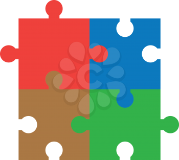Vector red blue brown green jigsaw puzzle pieces connected.