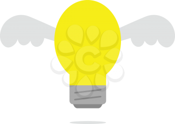 Vector yellow light bulb with wings.
