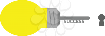 Vector yellow light bulb with success key.