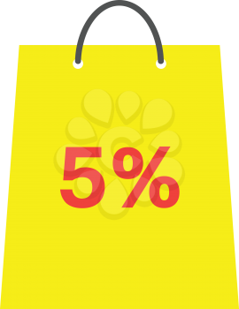 Vector yellow shopping bag with red 5 percent.