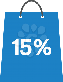 Vector blue shopping bag with white 15 percent.