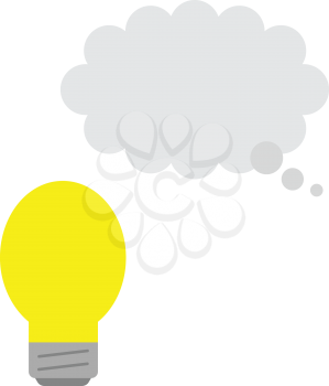 Vector yellow light bulb with grey thought bubble.