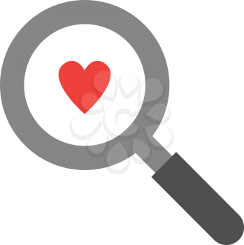 Vector grey magnifier with red heart icon.