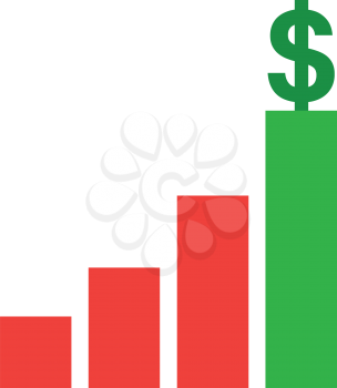 Vector red and green bar chart and dollar symbol on top.
