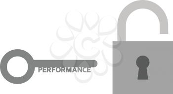 Vector grey padlock with performance key.