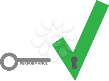 Vector green check mark  with performance key.