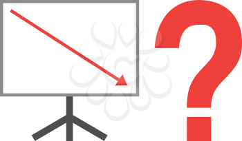 Vector white board with red question mark and red arrow pointing down.
