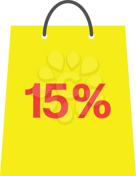 Vector yellow shopping bag with red 15 percent.