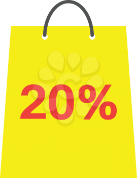 Vector yellow shopping bag with red 20 percent.