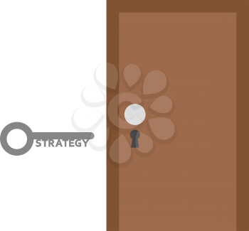 Vector grey strategy key with brown door and keyhole.