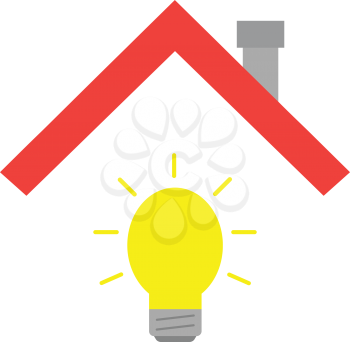 Vector yellow light bulb symbol under red roof.