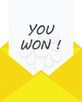 Vector paper with you won in yellow envelope.