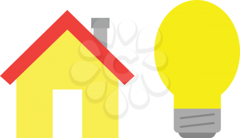 Vector yellow house with glowing light bulb.