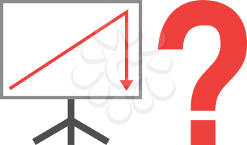 Vector white board with red arrow pointing up then down with red question mark.