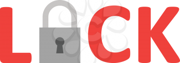 Vector red lock text with closed padlock.