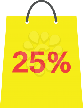 Vector yellow shopping bag with red 25 percent.