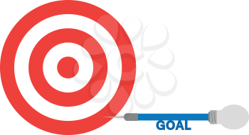 Vector red bullseye with blue dart with lightbulb and text goal.