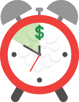 Vector of an alarm clock with green dollar symbol.