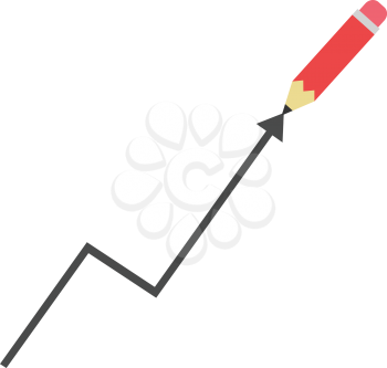 Vector red pencil drawing black graph arrow pointing up.