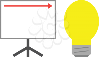 Vector white board with yellow lightbulb and red arrow pointing right up.