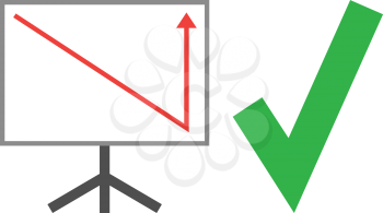 Vector white board with green check mark and red arrow pointing down and up.