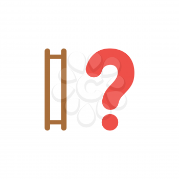 Flat design style vector illustration concept of brown wooden ladder symbol icon without steps and red question mark on white background.