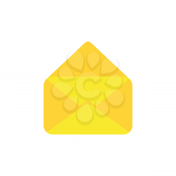 Flat design style vector illustration of yellow open envelope symbol icon on white background.