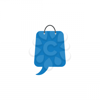 Flat design style vector illustration concept of blue shopping bag symbol icon with speech bubble on white background.