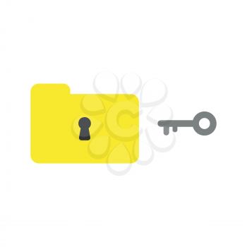 Flat design style vector illustration concept of yellow closed folder and black keyhole with grey key symbol icon on white background.