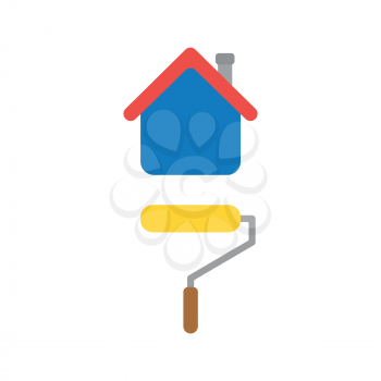 Flat design style vector illustration concept of yellow roller paint brush painting blue house symbol icon on white background.