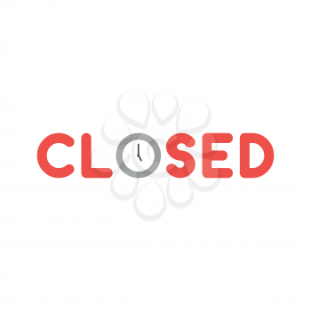 Flat design style vector illustration concept of red closed text with grey and white clock time symbol icon shows 5 o'clock on white background.