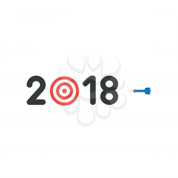 Flat design style vector illustration concept of year of black 2018 word text with red and white bulls eye and blue dart symbol icon on white background.