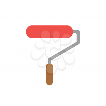 Flat design style vector illustration of red roller paint brush symbol icon on white background.