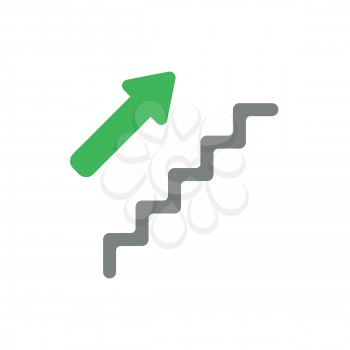 Flat design style vector illustration concept of grey stairs with green arrow symbol icon pointing up on white background.
