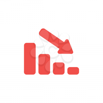 Flat design style vector illustration concept of red sales bar chart icon with an arrow pointing down on white background.