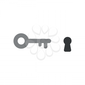 Flat design style vector illustration concept of grey key icon with black keyhole on white background.