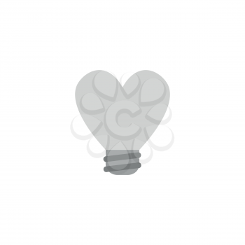 Flat design style vector illustration concept of grey heart-shaped light bulb icon on white background.