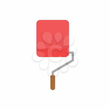 Flat design style vector illustration concept of red roller paint brush icon painting wall on white background.